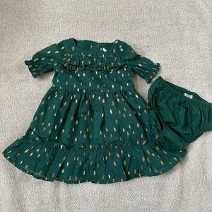 Janie and Jack Green and Gold Baby Dress with Bloomers